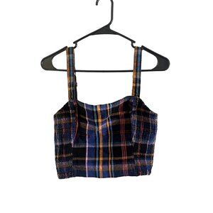 Hollister‎ Blue and Purple Plaid Adjustable Crop Top Size Small